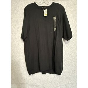 Linea Uomo Sweater Mens XL Black Short Sleeve Ribbed Knit Crewneck Pullover